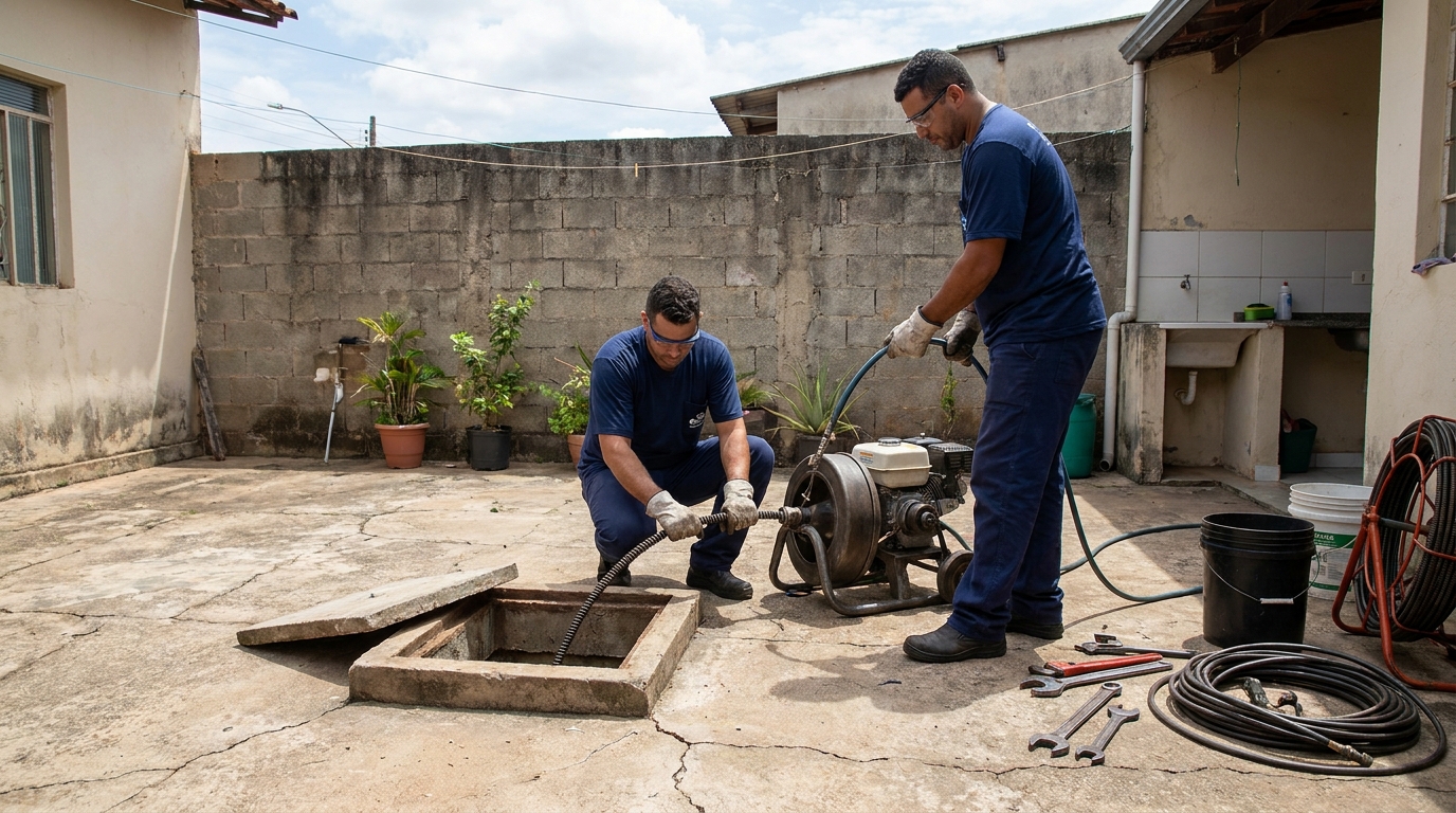 Desentupimento de esgoto residencial em Jundiaí‑SP