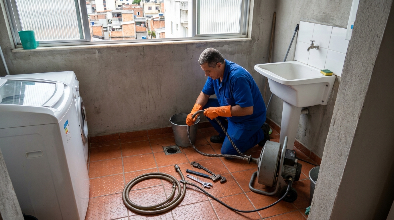 Desentupimento de ralo com equipamento em Jundiaí‑SP